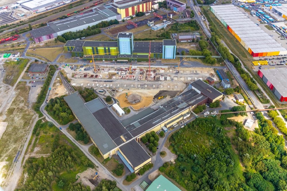 Aerial photograph Dortmund - Construction site for the new building einer Feuerbeschichtungsanlage of thyssenkrupp Steel Europe AG auf of Westfalenhuette in Dortmund in the state North Rhine-Westphalia, Germany
