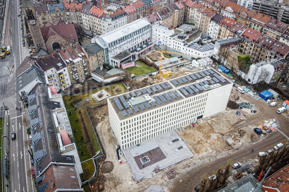 Karlsruhe from the bird's eye view: Construction site for the new building of Finanzamt Karlsruhe-Stadt on Durlacher Allee in Karlsruhe in the state Baden-Wurttemberg, Germany