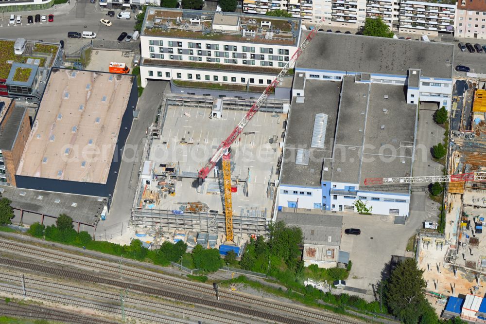 Aerial photograph München - Construction site for the new building on street Floessergasse in the district Sendling in Munich in the state Bavaria, Germany