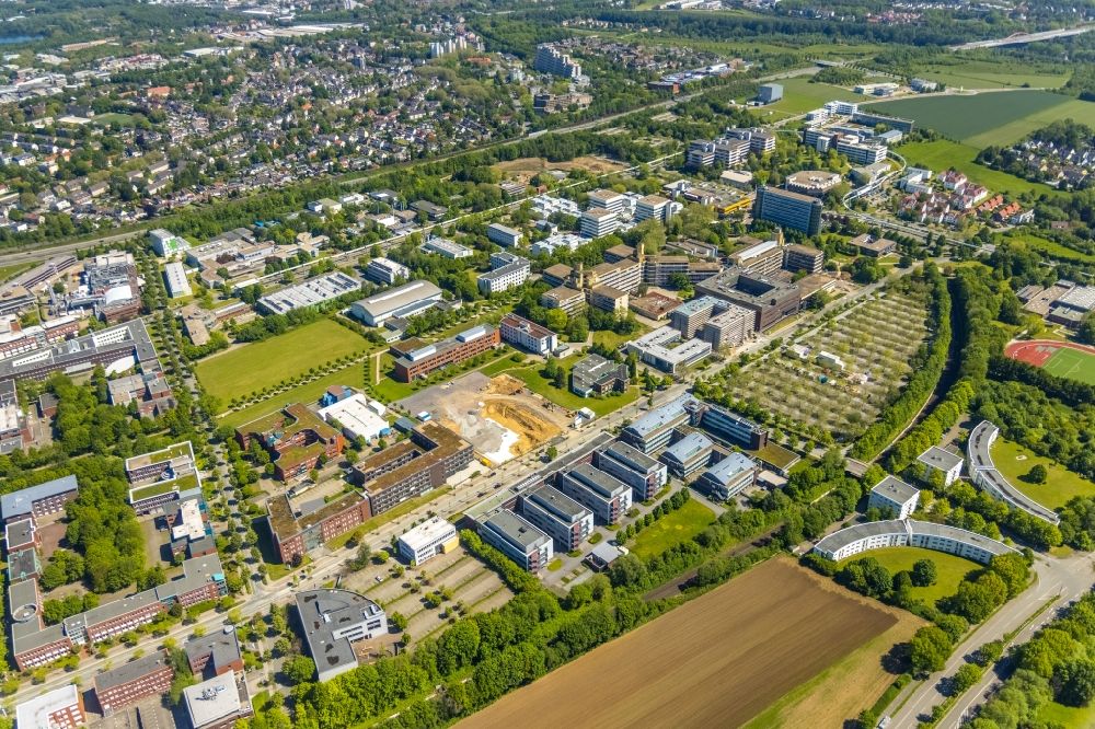 Aerial photograph Dortmund - Construction site for the new building of a research building and office complex of the Forschungszentrum CALEDO in the Dortmund Technology Park on Otto-Hahn-Strasse in the district Barop in Dortmund at Ruhrgebiet in the state North Rhine-Westphalia, Germany