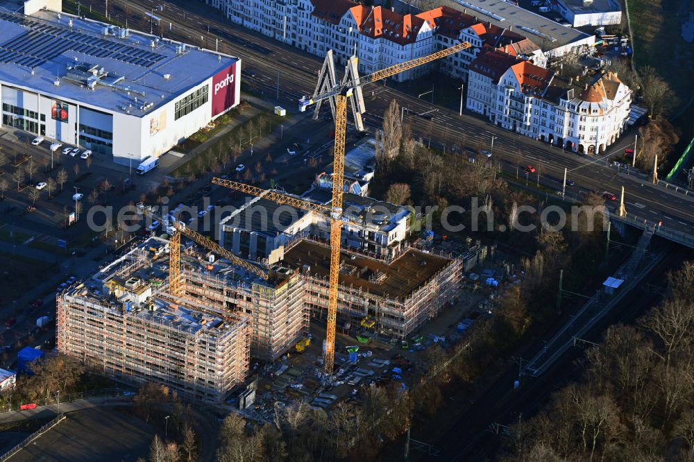 Aerial image Leipzig - Construction site for the new building of a research building and office complex BioSquare Leipzig on street Alte Messe in Leipzig in the state Saxony, Germany