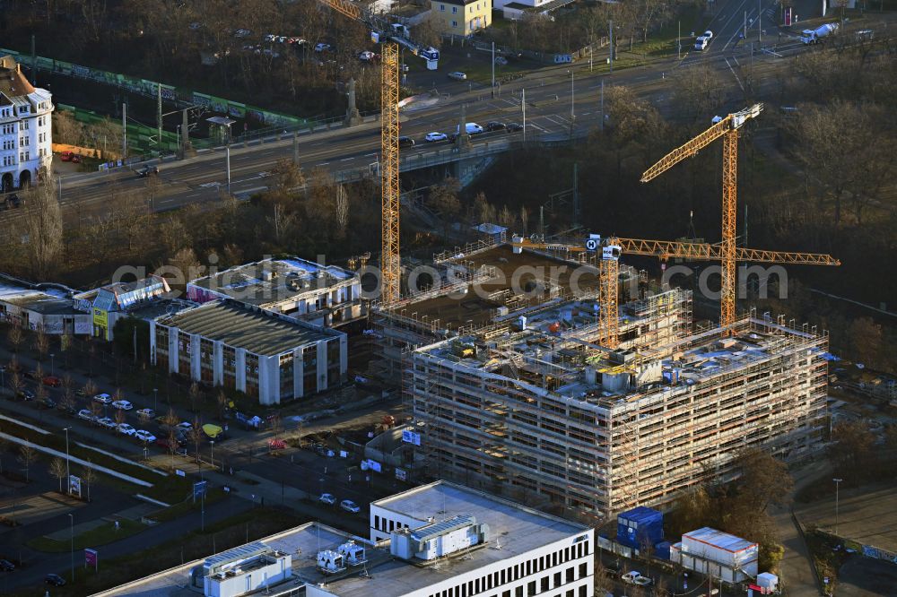 Aerial photograph Leipzig - Construction site for the new building of a research building and office complex BioSquare Leipzig on street Alte Messe in Leipzig in the state Saxony, Germany