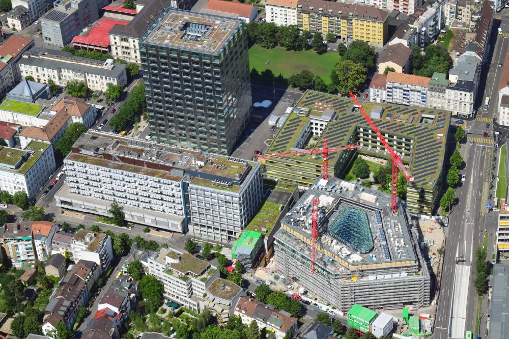 Basel from above - Construction site for the new building of a research building and office complex BSS ETH Biosysteme on Klingelbergstrasse corner Schanzenstrasse in Basel, Switzerland
