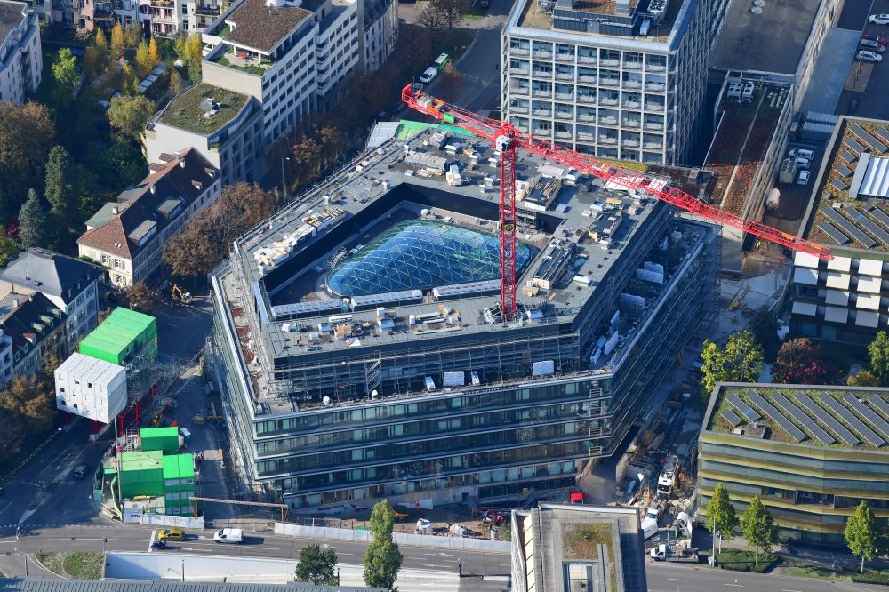 Basel from the bird's eye view: Construction site for the new building of a research building and office complex BSS ETH Biosysteme on Klingelbergstrasse corner Schanzenstrasse in Basel, Switzerland