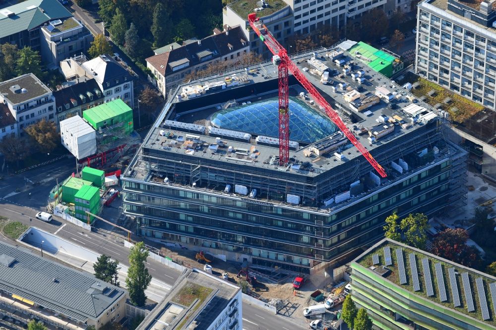 Aerial image Basel - Construction site for the new building of a research building and office complex BSS ETH Biosysteme on Klingelbergstrasse corner Schanzenstrasse in Basel, Switzerland