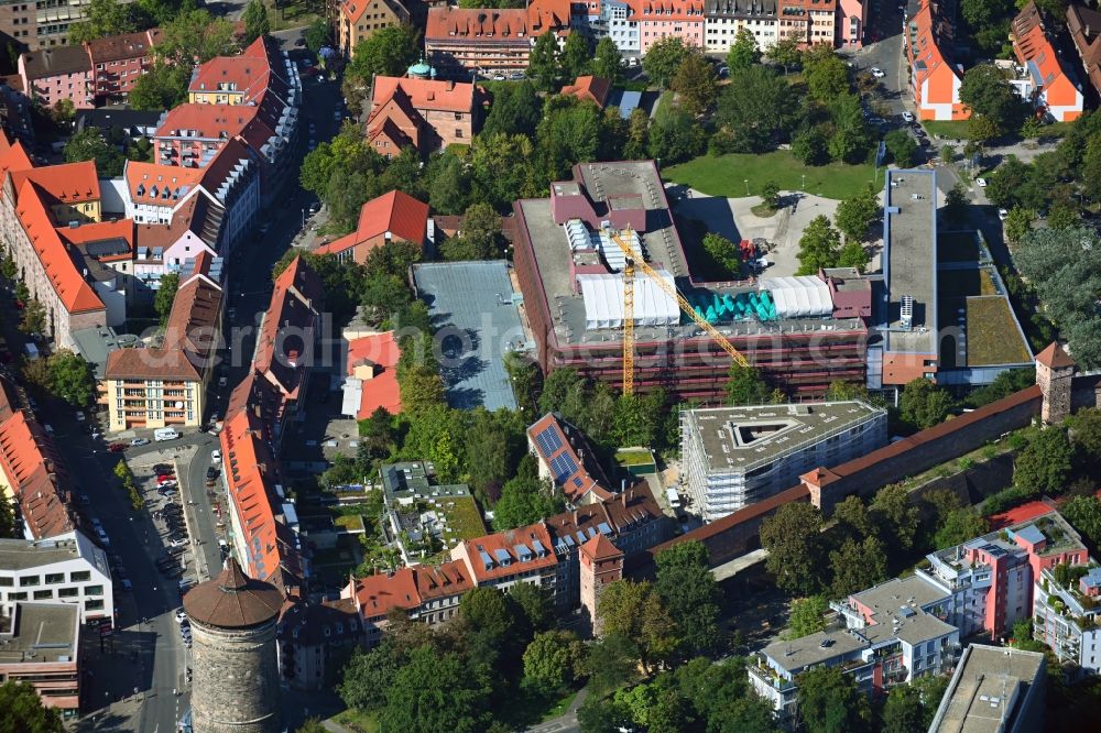 Nürnberg from the bird's eye view: Construction site for the new building of a research building and office complex of the Erlangen Centre for Astroparticle Physics (ECAP) on Maxtormauer in the district Altstadt in Nuremberg in the state Bavaria, Germany