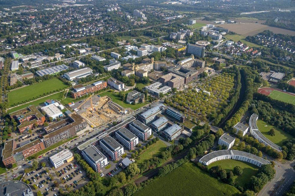 Dortmund from above - Construction site for the new building of a research building and office complex of the Forschungszentrum CALEDO in the Dortmund Technology Park on Otto-Hahn-Strasse in the district Barop in Dortmund at Ruhrgebiet in the state North Rhine-Westphalia, Germany