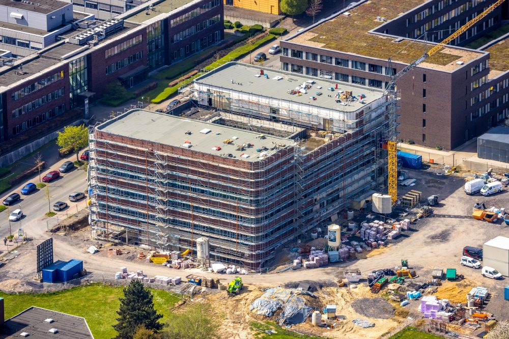 Aerial photograph Dortmund - Construction site for the new building of a research building and office complex of the Forsschungszentrum CALEDO in the Dortmund Technology Park on Otto-Hahn-Strasse in the district Barop in Dortmund at Ruhrgebiet in the state North Rhine-Westphalia, Germany