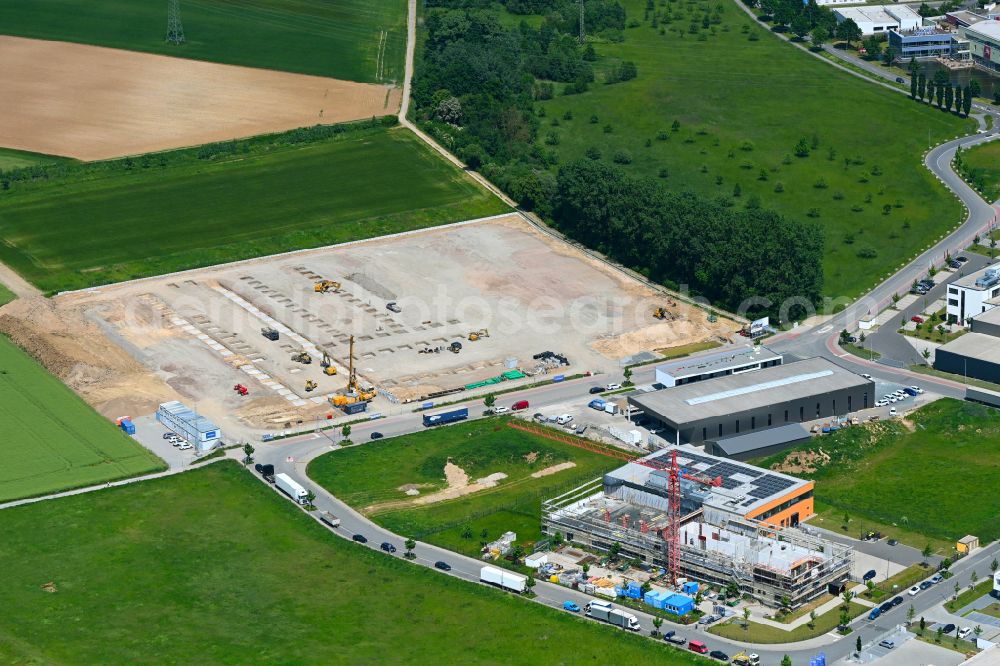 Bensheim from the bird's eye view: Construction site for the new building of a research building and office complex of Immundiagnostik AG on street Sophie-Opel-Strasse in Bensheim in the state Hesse, Germany