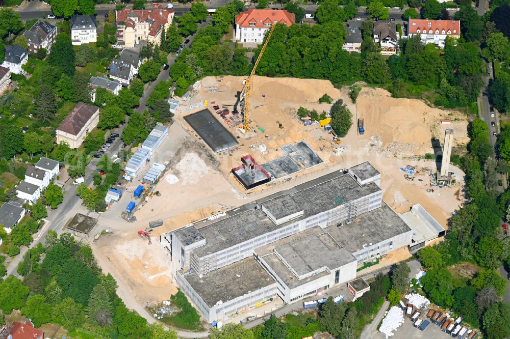 Berlin from the bird's eye view: Construction site for the new building of a research building and office complex Innovations- and Forschungszentrum FUBIC on street Fabeckstrasse in the district Lichterfelde in Berlin, Germany