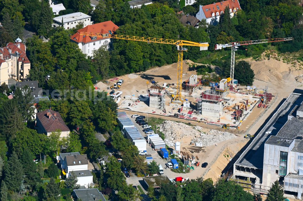 Berlin from the bird's eye view: Construction site for the new building of a research building and office complex Innovations- and Forschungszentrum FUBIC on street Fabeckstrasse in the district Lichterfelde in Berlin, Germany