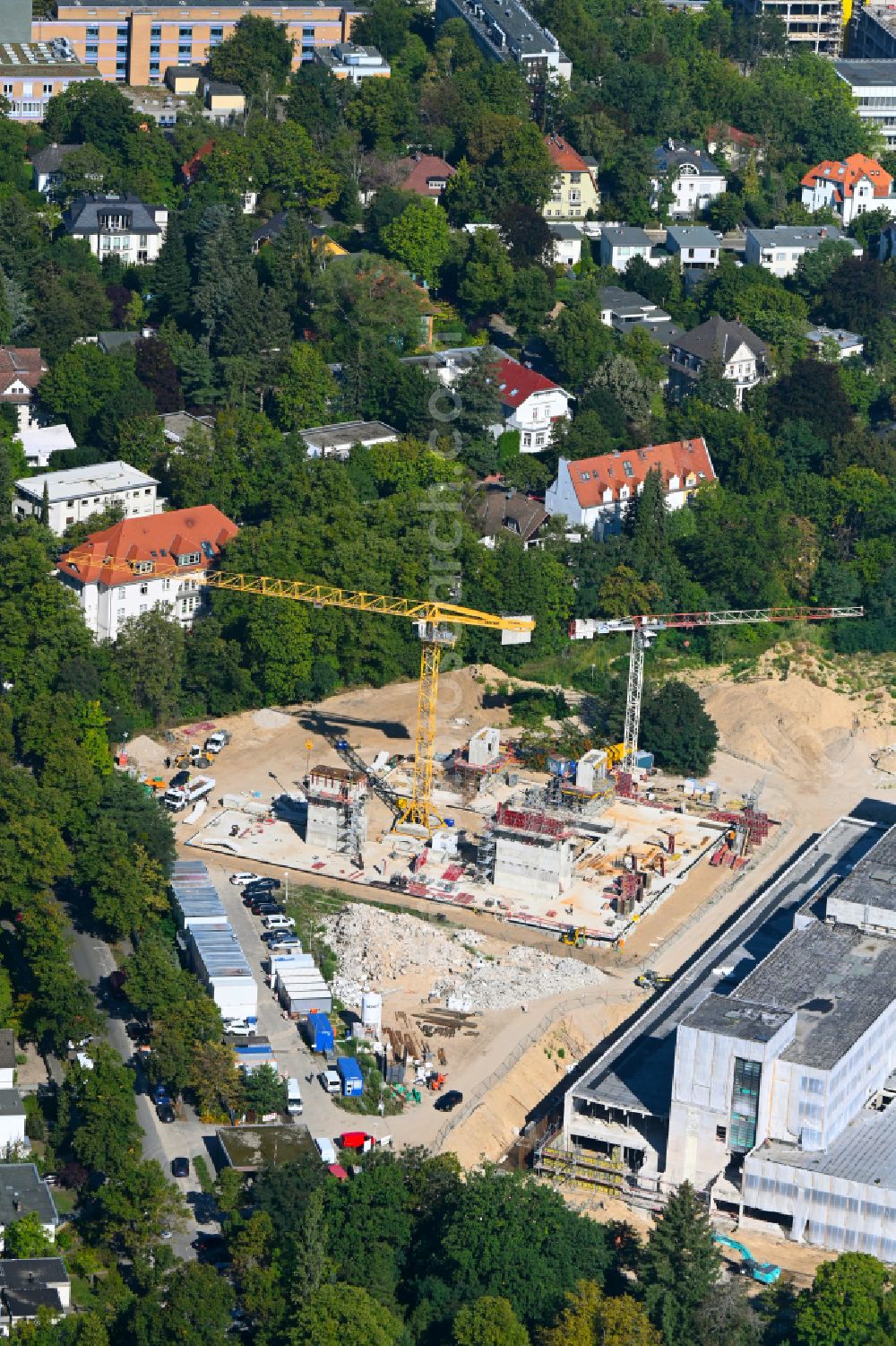 Aerial image Berlin - Construction site for the new building of a research building and office complex Innovations- and Forschungszentrum FUBIC on street Fabeckstrasse in the district Lichterfelde in Berlin, Germany