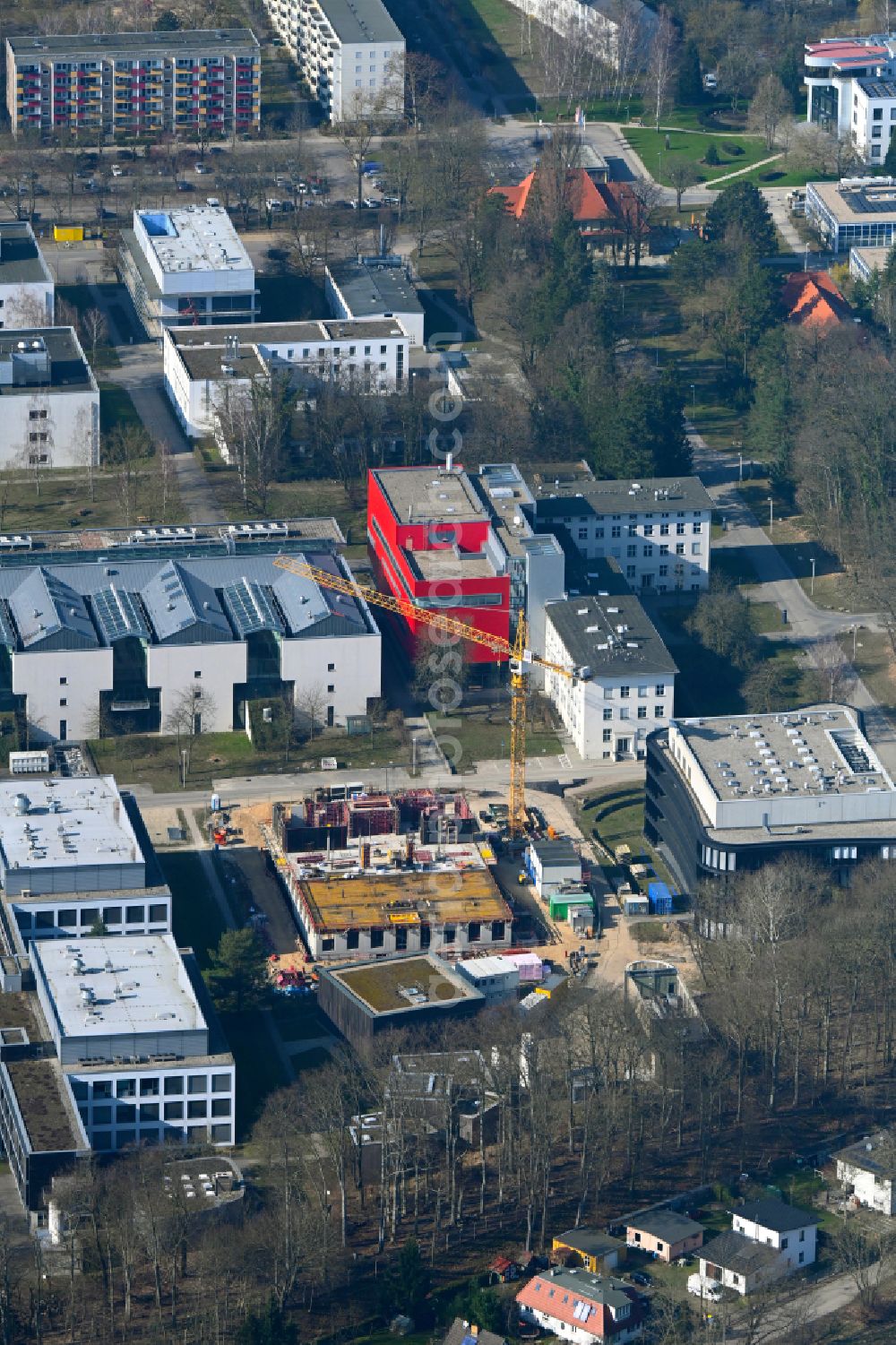 Aerial image Berlin - Construction site for the new building of a research building and office complex Imaging Innovation Center of Max Delbrueck Centers on street Robert-Roessle-Strasse in the district Buch in Berlin, Germany