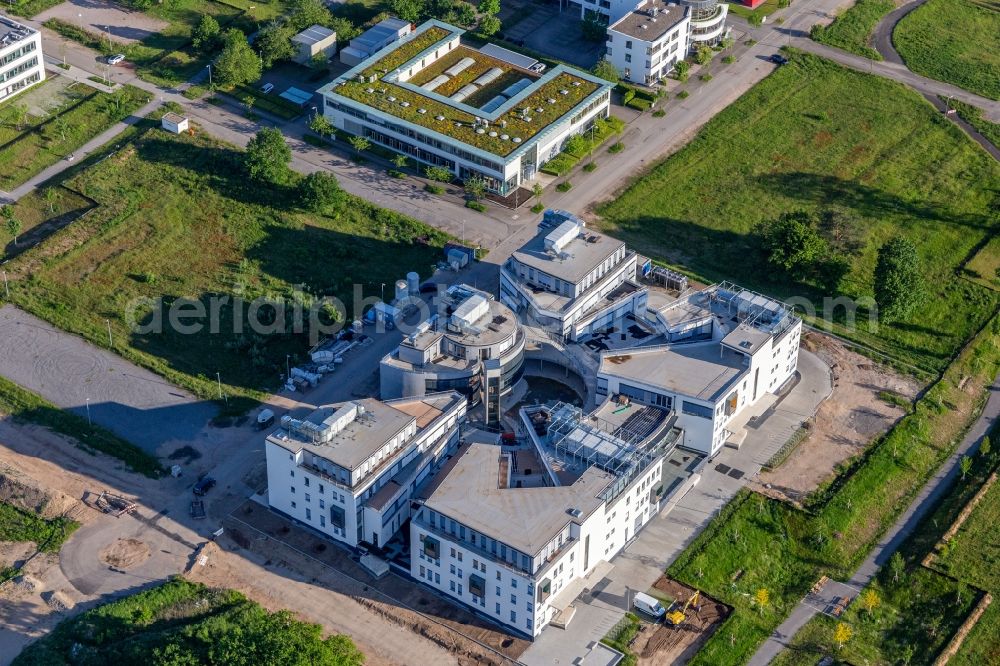 Aerial photograph Karlsruhe - Construction site for the new building of a research building and office complex on street Wilhelm-Schickard-Strasse in the technology-park Karlsruhe in Karlsruhe in the state Baden-Wuerttemberg, Germany