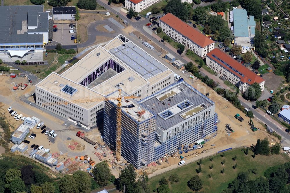 Freiberg from the bird's eye view: Construction site for the new building of a research building and office complex ZeHS on Messeplatz in the district Altstadt in Freiberg in the state Saxony, Germany