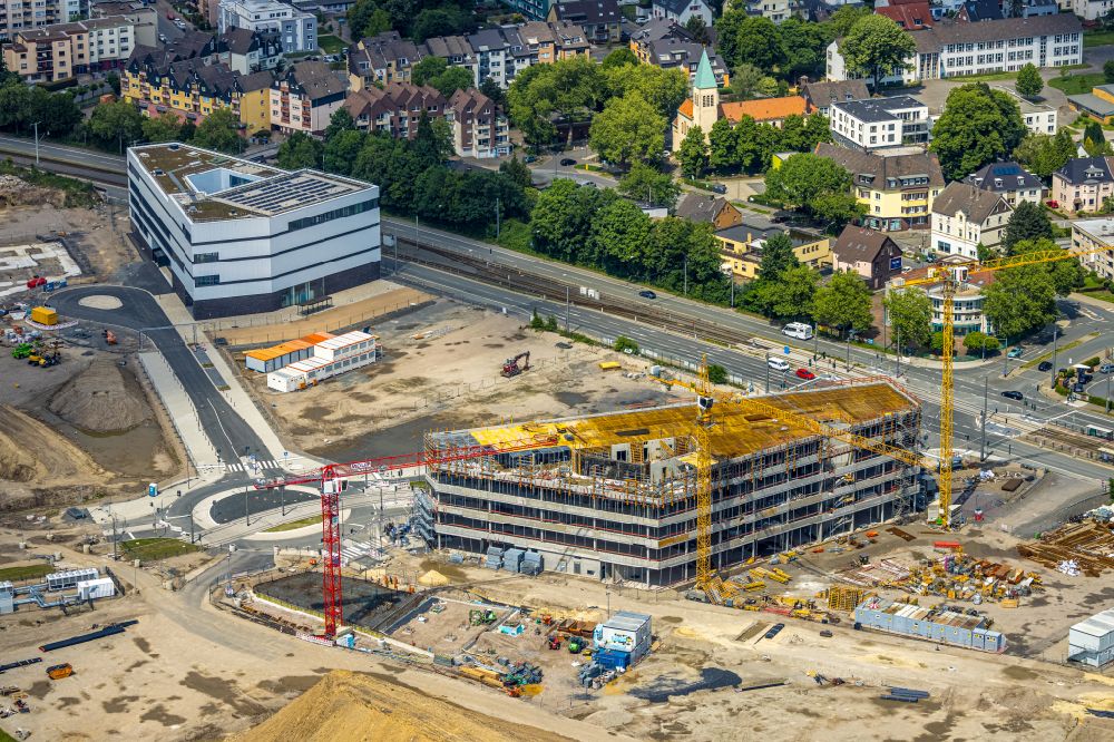Bochum from above - Construction site for the new building of a research building and office complex Zentrum fuer Theoretische and Integrative Neuro- and Kognitionswissenschaft (THINK) in the district Laer in Bochum at Ruhrgebiet in the state North Rhine-Westphalia, Germany