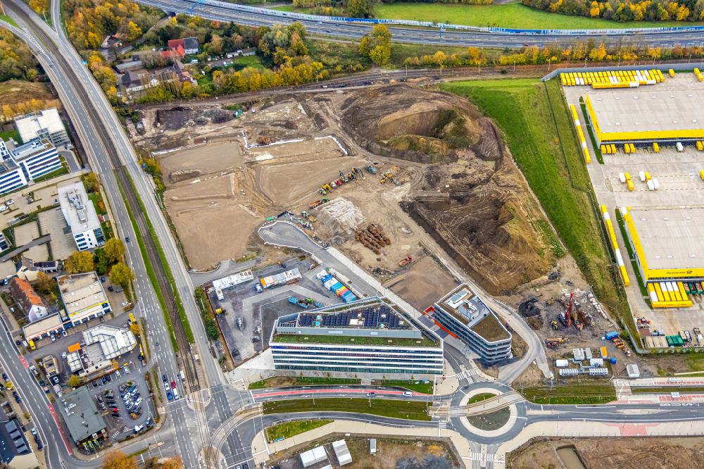 Bochum from the bird's eye view: Construction site for the new building of a research building and office complex Zentrum fuer Theoretische and Integrative Neuro- and Kognitionswissenschaft (THINK) in the district Laer in Bochum at Ruhrgebiet in the state North Rhine-Westphalia, Germany