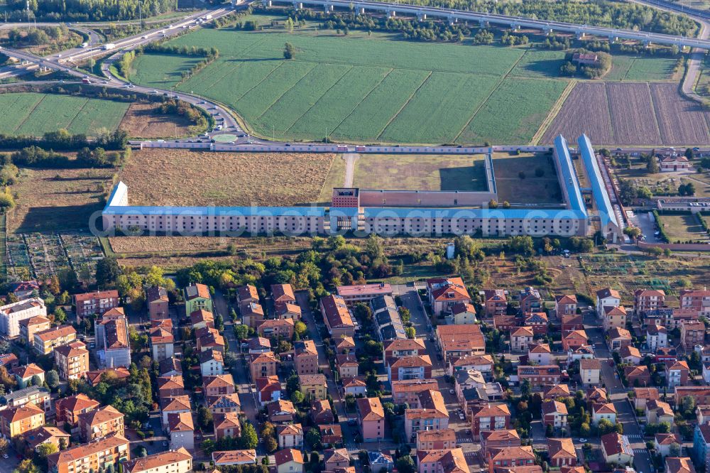 Aerial photograph Modena - Construction site for the new cemetery Cimitero nuovo di Aldo Rossi in Modena in Emilia-Romagna, Italy