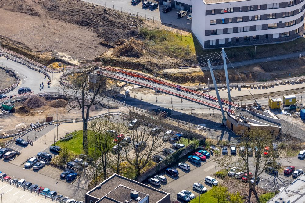 Aerial image Witten - Construction site for the new construction of the bicycle and pedestrian bridges Rheinischer Esel in Witten at Ruhrgebiet in the state North Rhine-Westphalia, Germany