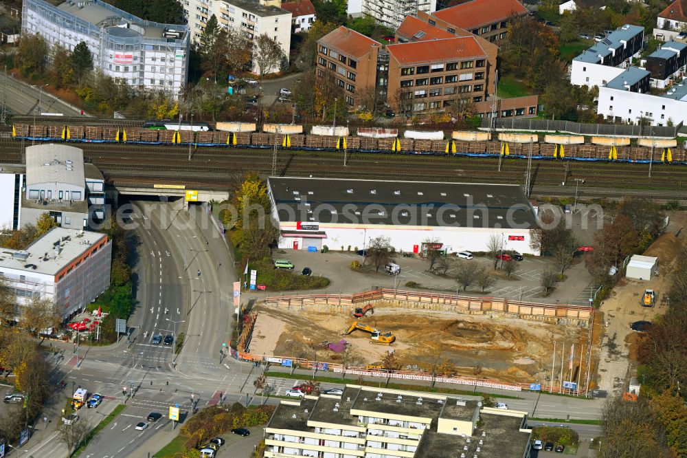 Aerial photograph Regensburg - New construction of the building complex of the shopping center Zweirad Center Stadler on street Kirchmeierstrasse in Regensburg in the state Bavaria, Germany