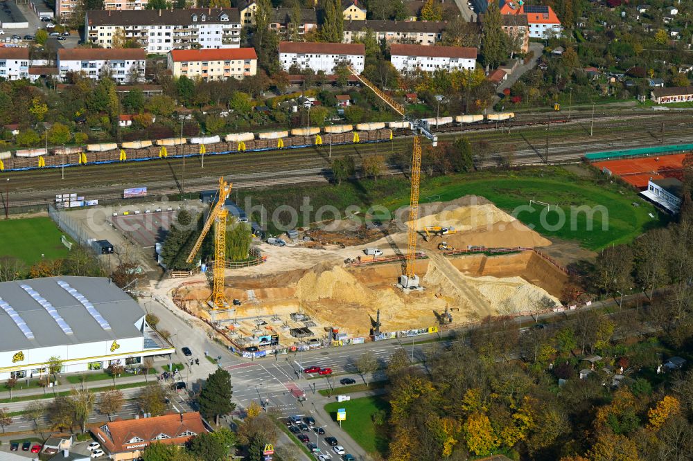 Regensburg from above - New construction of the building complex of the shopping center Zweirad Center Stadler on street Kirchmeierstrasse in Regensburg in the state Bavaria, Germany