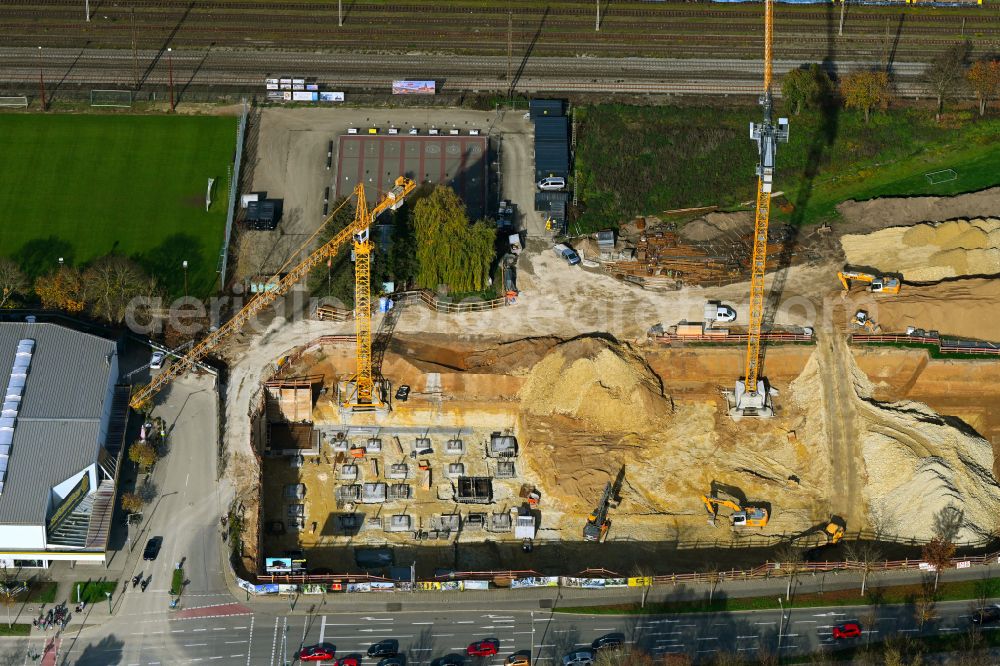 Regensburg from the bird's eye view: New construction of the building complex of the shopping center Zweirad Center Stadler on street Kirchmeierstrasse in Regensburg in the state Bavaria, Germany