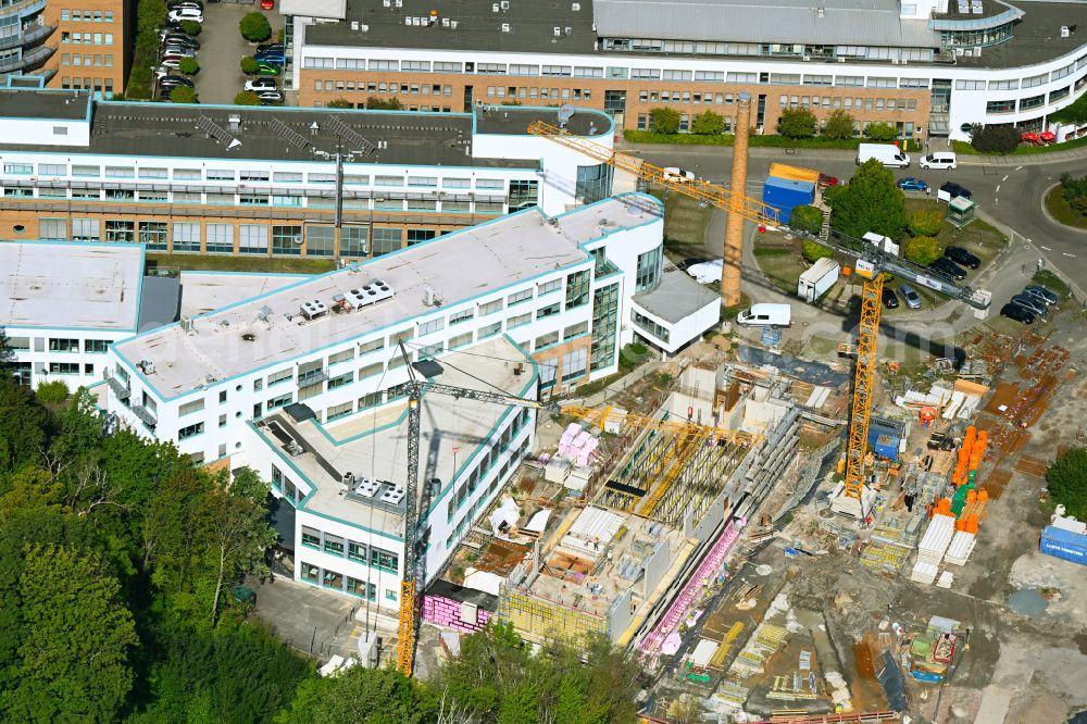Dresden from above - Construction site for the construction of a new building and office complex Technologiezentrum Sued on Gostritzer Strasse in the district of Leubnitz - Neuostra in Dresden in the state Saxony, Germany