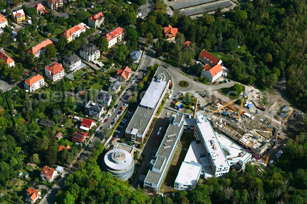 Dresden from above - Construction site for the construction of a new building and office complex Technologiezentrum Sued on Gostritzer Strasse in the district of Leubnitz - Neuostra in Dresden in the state Saxony, Germany