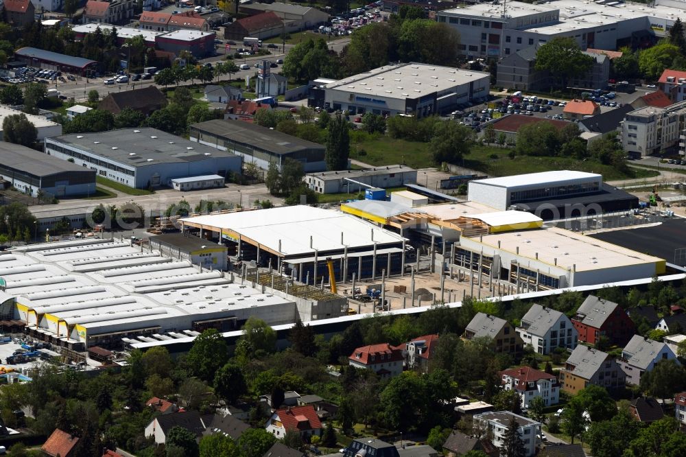Aerial image Berlin - Construction site for new construction building of the construction market on Landsberger Strasse in the district Mahlsdorf in Berlin, Germany