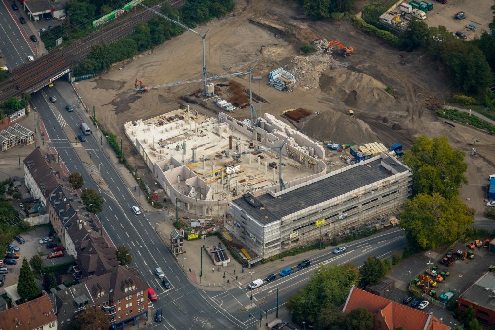 Aerial photograph Essen - New construction of the building complex of the shopping center Altenessen-Sued-Karree on Altenessener Strasse in Essen in the state North Rhine-Westphalia, Germany