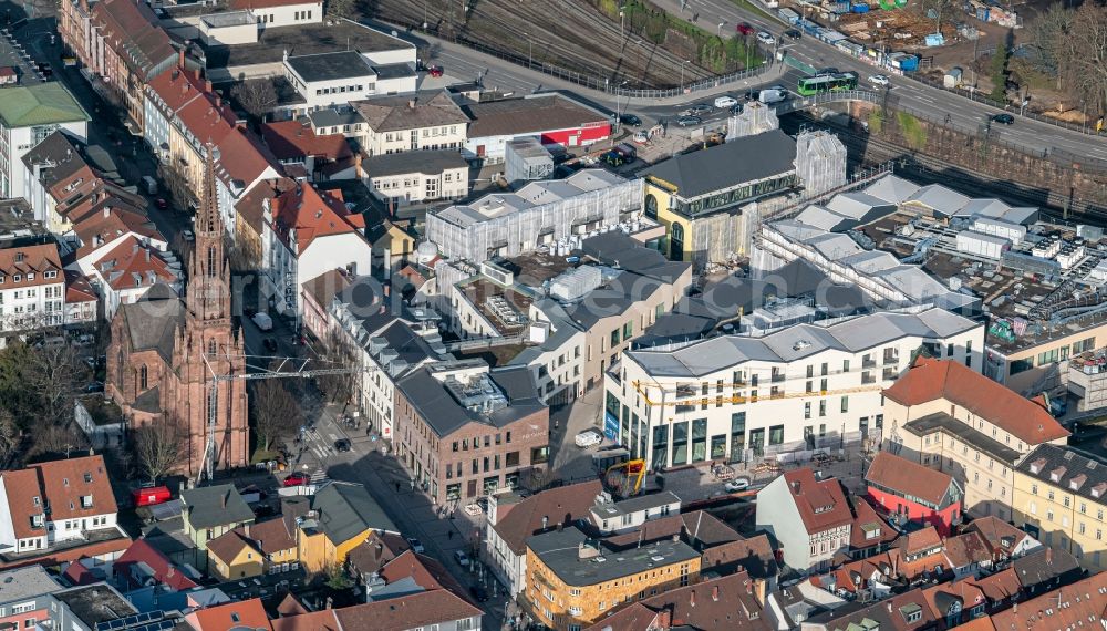 Offenburg from the bird's eye view: New construction of the building complex of the shopping center Ree-Carre in the district Buehl in Offenburg in the state Baden-Wurttemberg, Germany