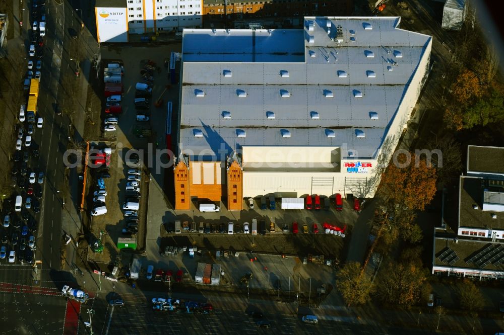 Aerial photograph Berlin - New construction of the building complex of the shopping center in ehemaligen Fabrikgebaeude of formerly GDR Baerensiegel on Adlergestell corner Glienicker Weg in the district Adlershof in Berlin, Germany