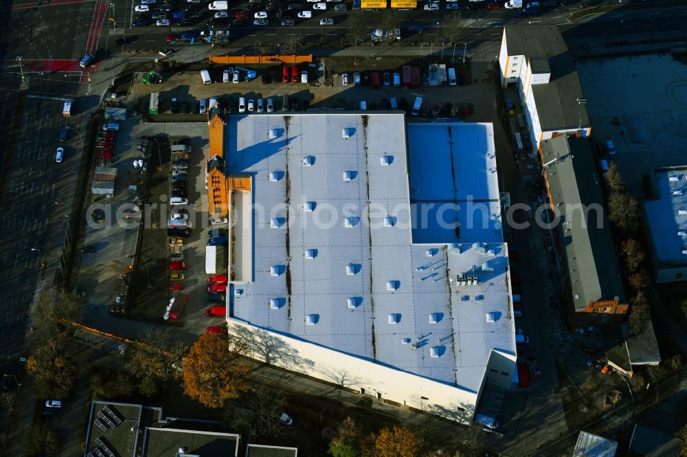 Aerial photograph Berlin - New construction of the building complex of the shopping center in ehemaligen Fabrikgebaeude of formerly GDR Baerensiegel on Adlergestell corner Glienicker Weg in the district Adlershof in Berlin, Germany
