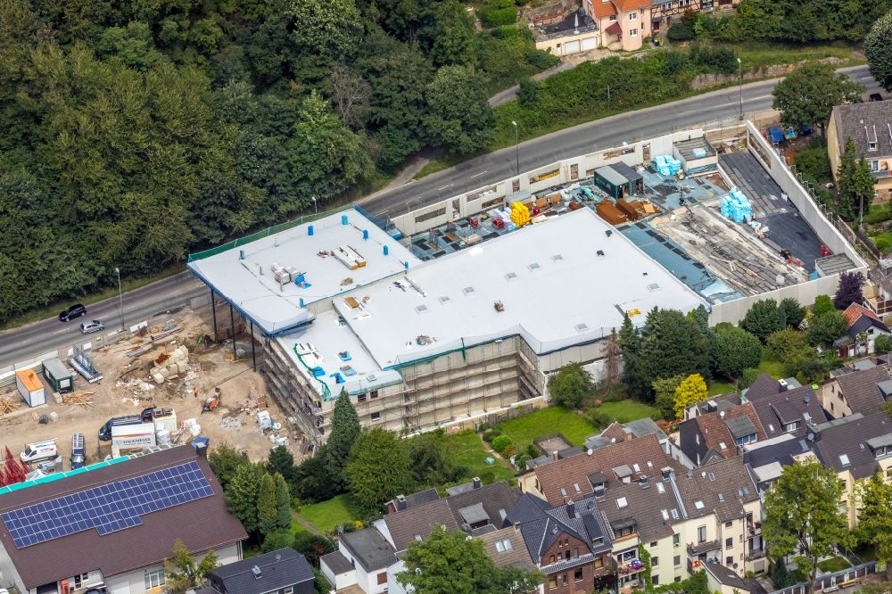 Essen from the bird's eye view: New construction of the building complex of the shopping center EKZ Edeka Velberter Strasse in Essen in the state North Rhine-Westphalia, Germany