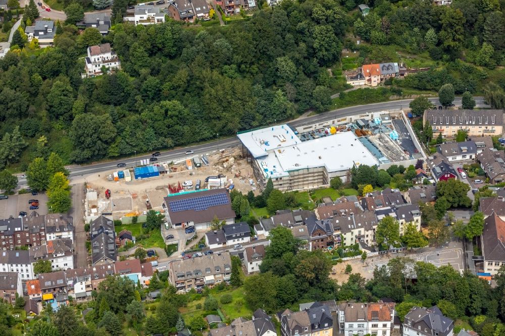 Aerial image Essen - New construction of the building complex of the shopping center EKZ Edeka Velberter Strasse in Essen in the state North Rhine-Westphalia, Germany