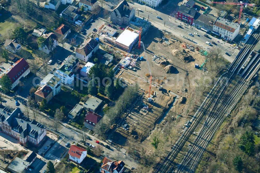 Aerial photograph Berlin - New construction of the building complex of the shopping center on Hoenower Strasse in the district Mahlsdorf in Berlin, Germany