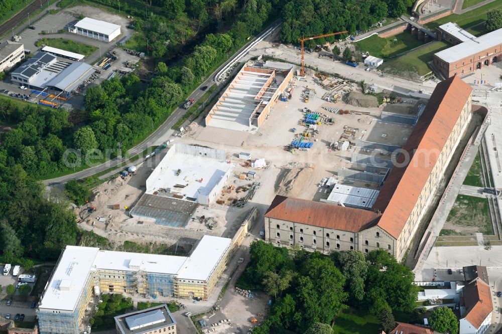 Germersheim from above - New construction of the building complex of the shopping center of INWO - Bau GmbH on Paradeplatz - August-Keiler-Strasse in Germersheim in the state Rhineland-Palatinate, Germany