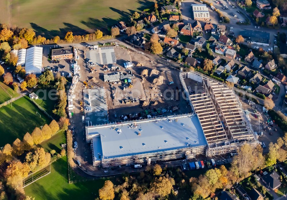 Kappeln from the bird's eye view: New construction of the building complex of the shopping center on street Wassermuehlenstrasse in Kappeln in the state Schleswig-Holstein, Germany
