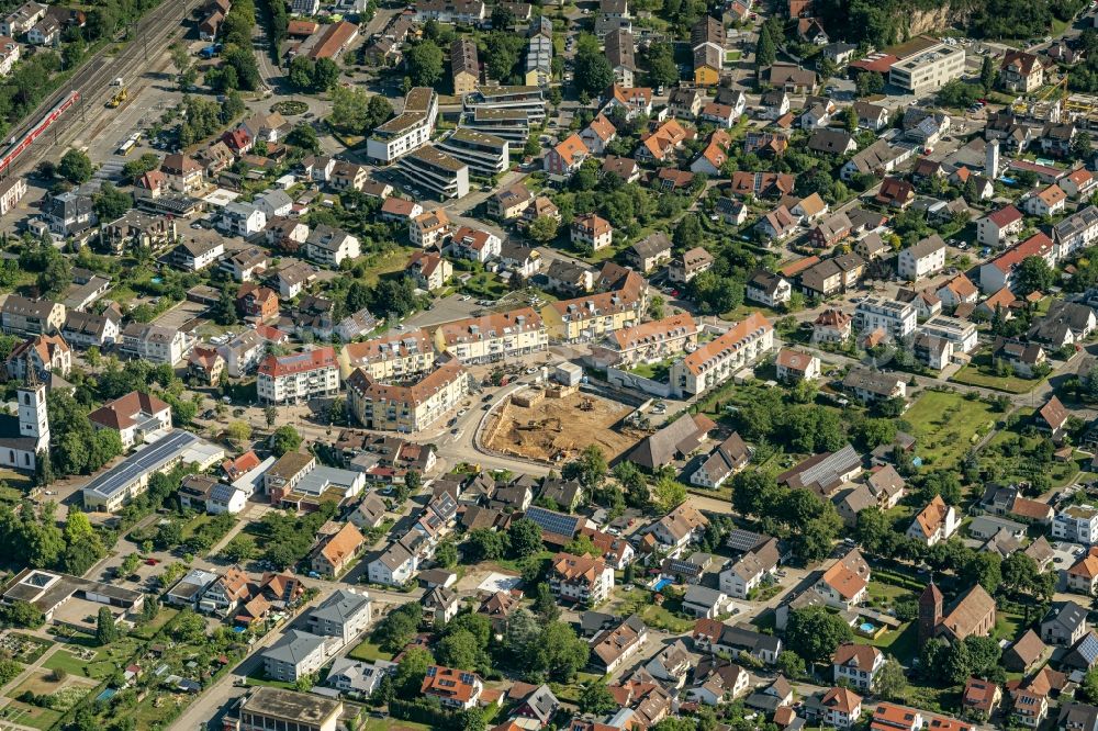 Aerial photograph Denzlingen - New construction of the building complex of the shopping center dm Markt on Rosenstrasse in Denzlingen in the state Baden-Wuerttemberg, Germany
