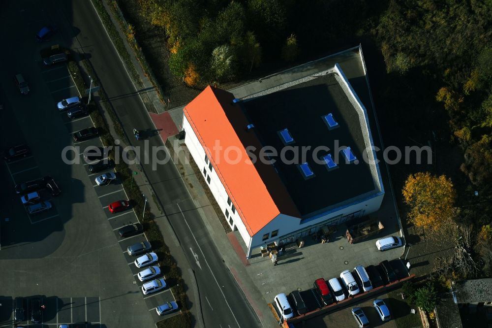Aerial image Werneuchen - New construction of the building complex of the shopping center einer Rossmann-Filiale on Schulstrasse in Werneuchen in the state Brandenburg, Germany