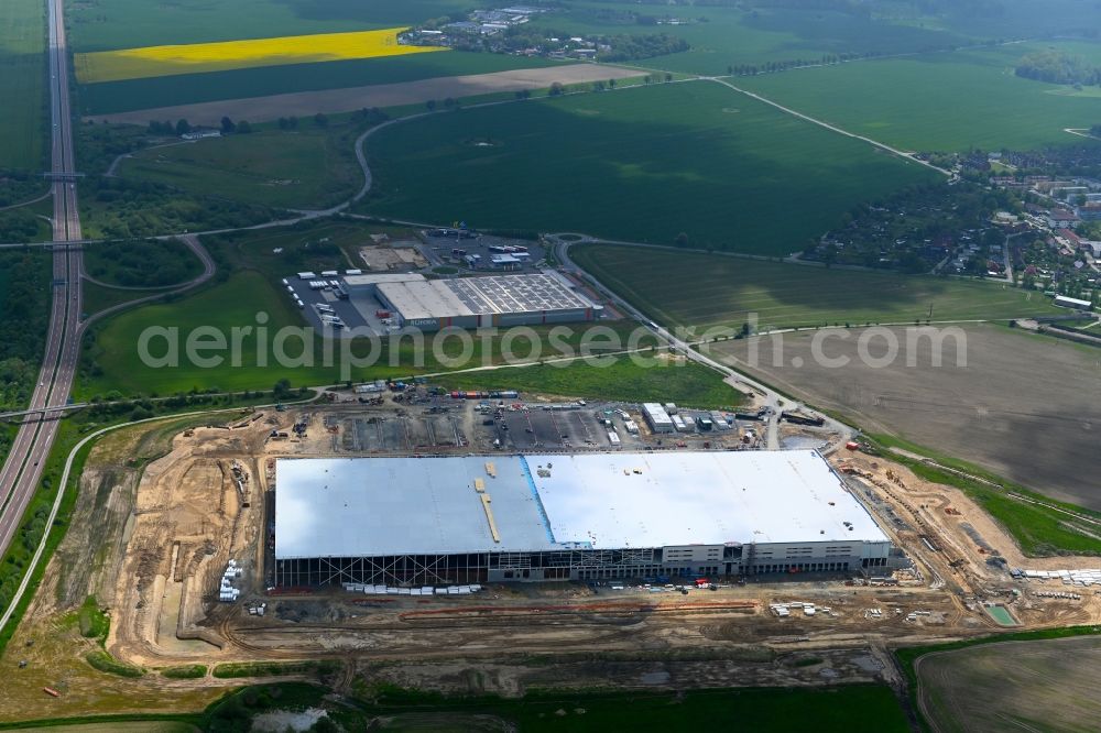 Dummerstorf from above - Construction site to build a new building complex on the site of the logistics center Amazon in Dummerstorf in the state Mecklenburg - Western Pomerania, Germany