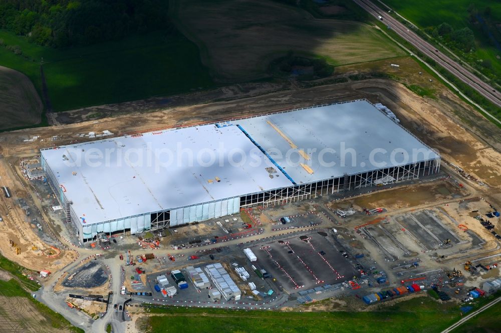 Aerial image Dummerstorf - Construction site to build a new building complex on the site of the logistics center Amazon in Dummerstorf in the state Mecklenburg - Western Pomerania, Germany