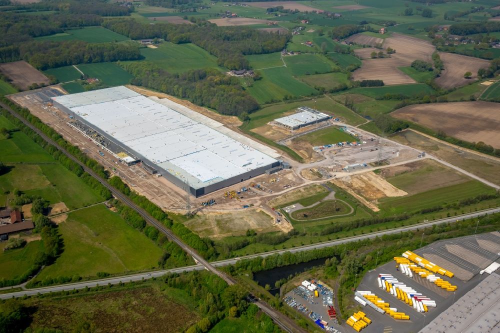 Aerial image Werne - Construction site to build a new building complex on the site of the logistics center Amazon Logistik in Werne in the state North Rhine-Westphalia
