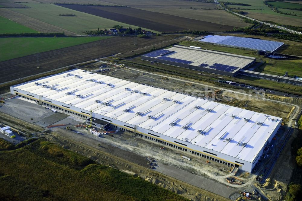 Aerial image Sülzetal - Construction site to build a new building complex on the site of the Non-Sort logistics center AMAZON in Suelzetal in the state Saxony-Anhalt, Germany