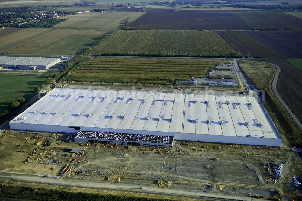 Aerial image Sülzetal - Construction site to build a new building complex on the site of the Non-Sort logistics center AMAZON in Suelzetal in the state Saxony-Anhalt, Germany