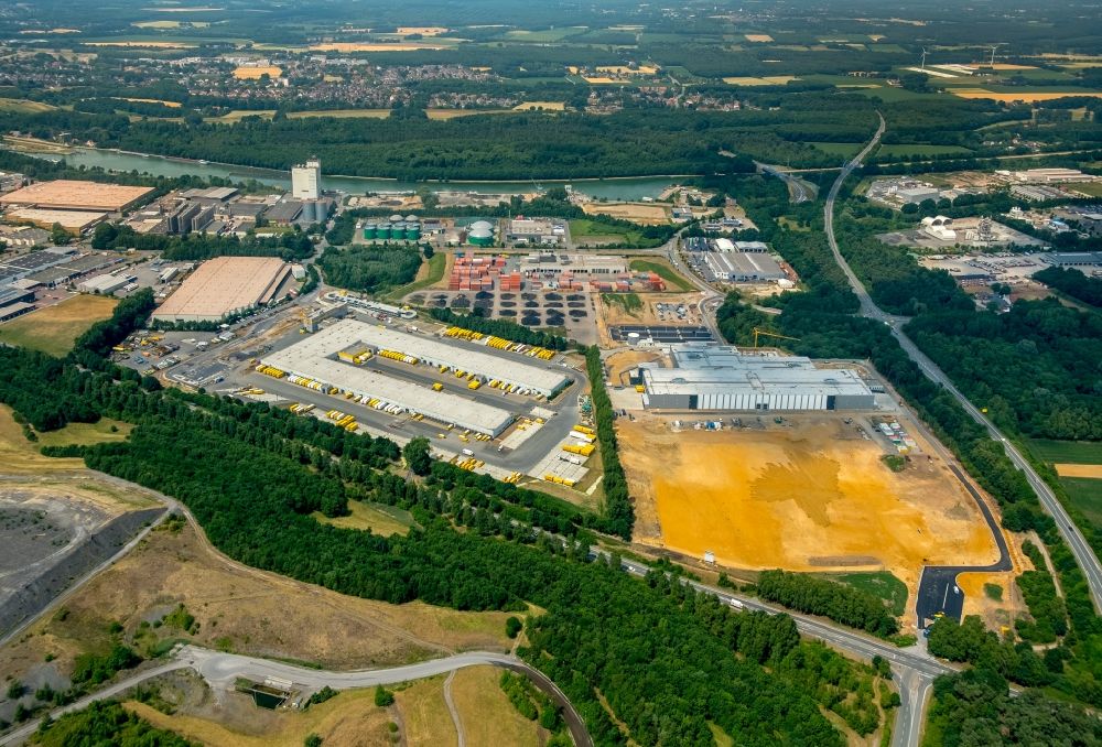 Aerial image Dorsten - Construction site to build a new building complex on the site of the logistics center arvato of Bertelsmann SE & Co. KGaA along the Buerer Strasse to the Hervester Strasse in Dorsten in the state North Rhine-Westphalia, Germany