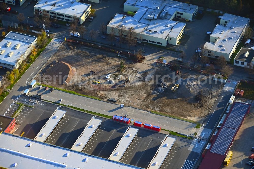 Berlin from above - Construction site to build a new building complex on the site of the logistics center DHL Express Germany on Industriestrasse in the district Tempelhof in Berlin, Germany
