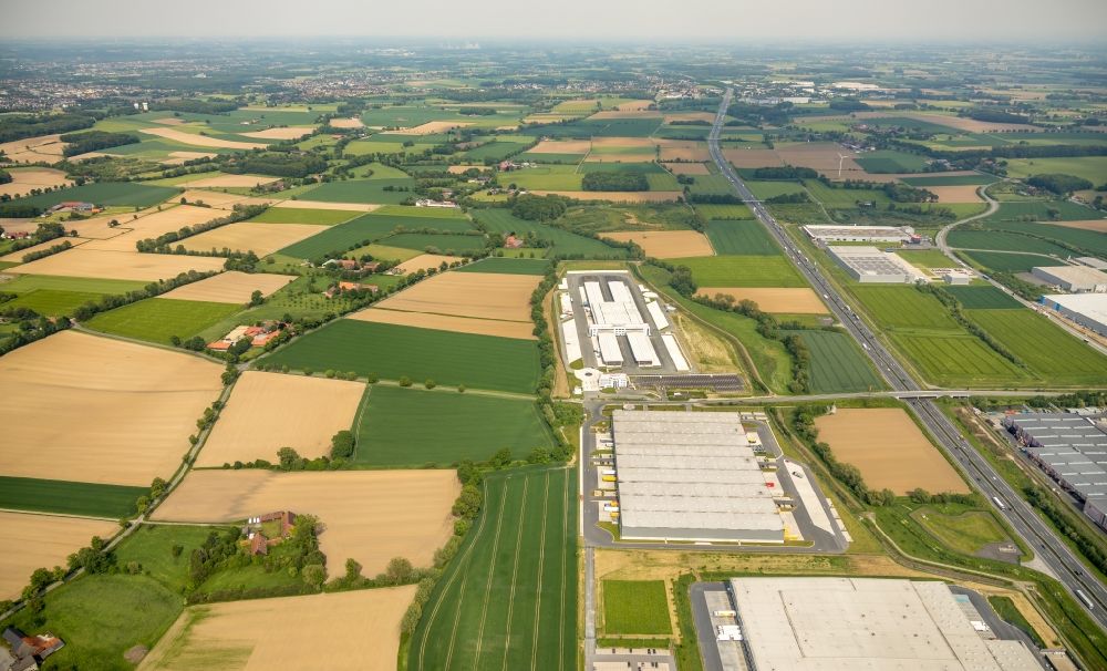 Aerial image Hamm - Construction site to build a new building complex on the site of the logistics center of DPD Deutschland GmbH on Osterboenener Weg in Hamm in the state North Rhine-Westphalia, Germany