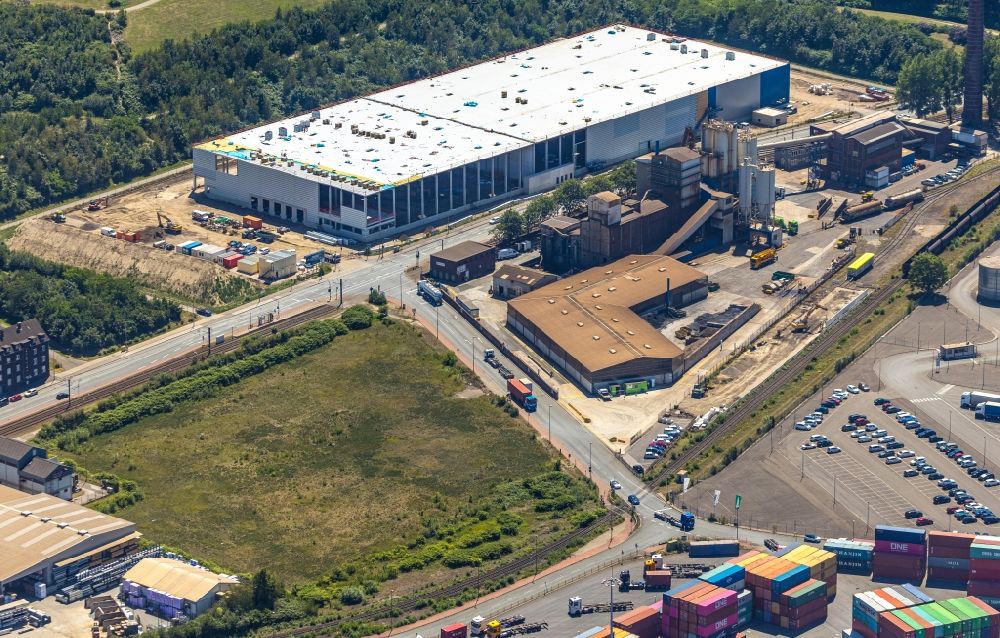Aerial image Duisburg - Construction site to build a new building complex on the site of the logistics center on Ehringer Strasse in the district Wanheim - Angerhausen in Duisburg in the state North Rhine-Westphalia, Germany