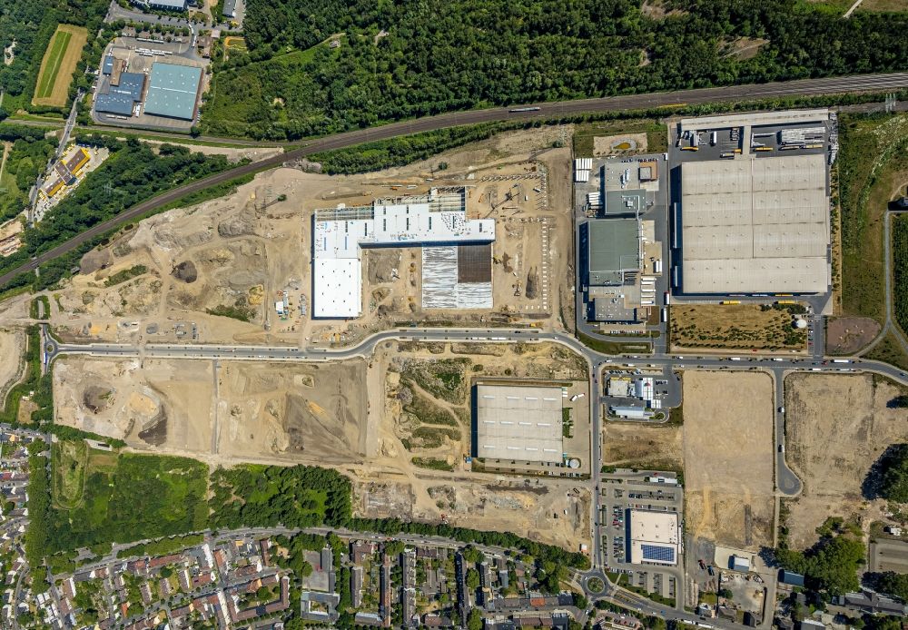 Gelsenkirchen from the bird's eye view: Construction site to build a new building complex on the site of the logistics center Febi Bilstein on Europastrasse in Gelsenkirchen in the state North Rhine-Westphalia, Germany